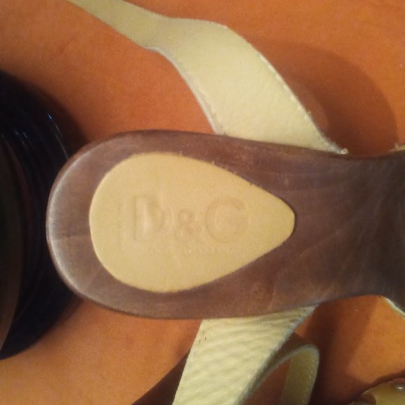 Dolce and Gabbana wooden platforms metal studded barely worn criss cross ankle s - Picture 2 of 5